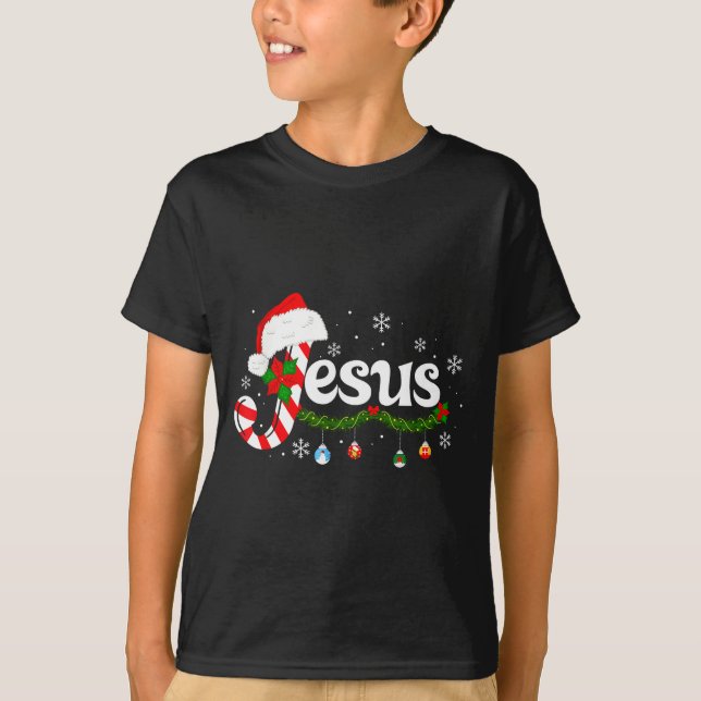T-shirt Christmas Letter J For Jesus Christian Candy Cane  (Devant)