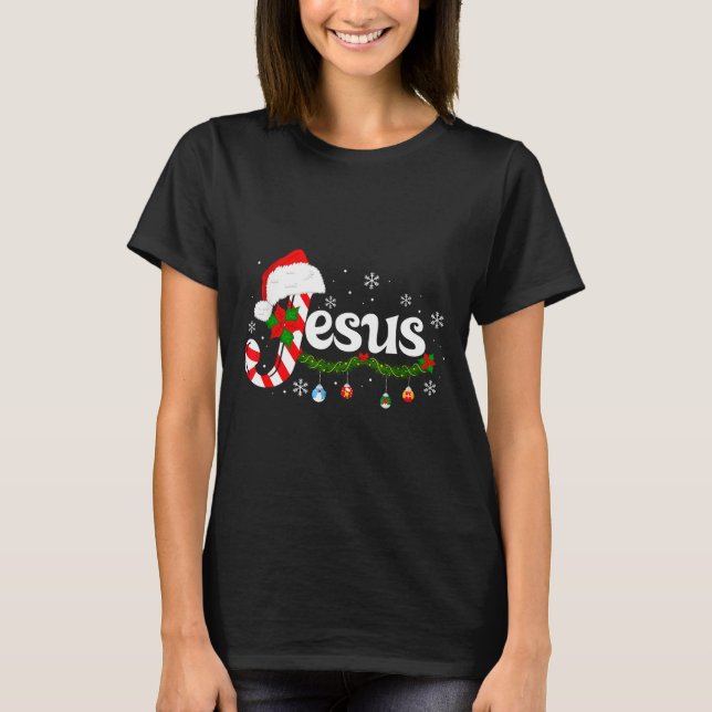 T-shirt Christmas Letter J For Jesus Christian Candy Cane  (Devant)