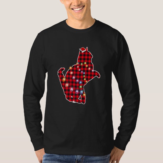 T-shirt Christmas Light cat Red Plaid Family Xmas (Devant)