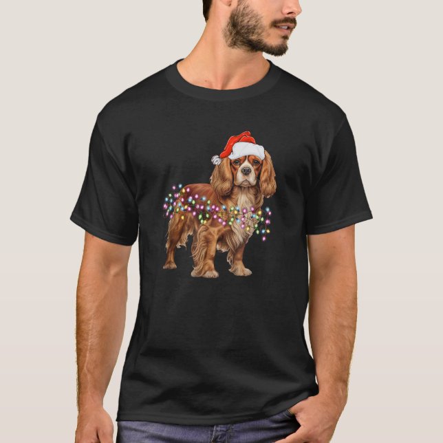 T-shirt Christmas Lights Cavalier King Charles Spaniel dog (Devant)