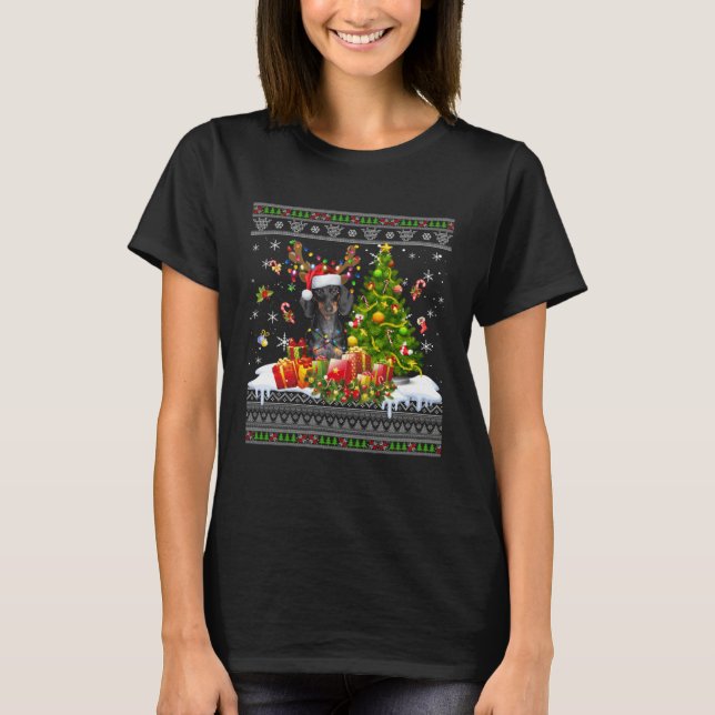 T-shirt Christmas Lights Dachshund Dog  Xmas Ugly Sweater (Devant)