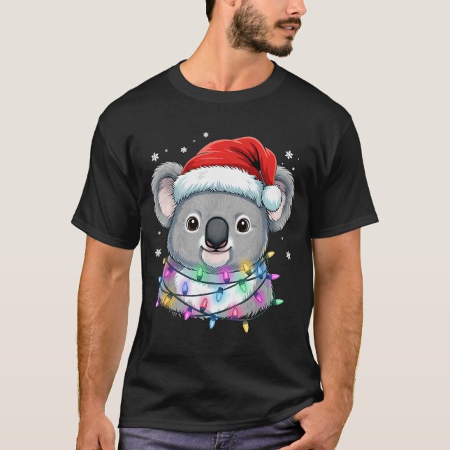T-shirt Christmas Lights Koala Santa Hat Cute Xmas Pajamas (Devant)