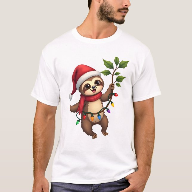 T-shirt Christmas Lights Sloth Wearing Xmas Hat - Sloth Lo (Devant)