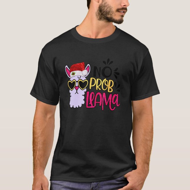 T-shirt Christmas Llama No Prob Llama Santa Hat  Holiday (Devant)