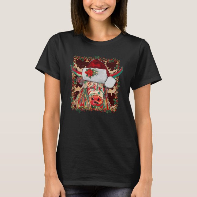 T-shirt Christmas Longhorn Cow Cute  Christmas Western (Devant)