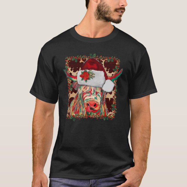 T-shirt Christmas Longhorn Cow Cute  Christmas Western (Devant)