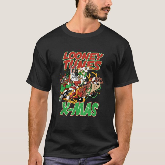 T-shirt Christmas Looney Tunes Tax Reindeer Sleigh Bugs Da (Devant)