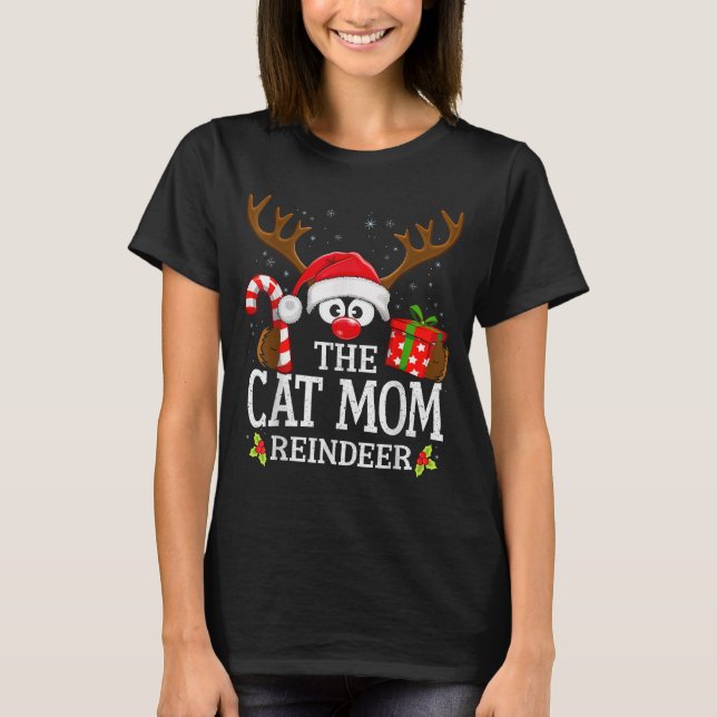 T-shirt Christmas Matching The Cat Mom Reindeer Family  (Devant)