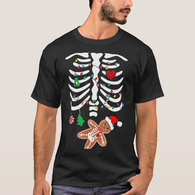 T-shirt Christmas Maternity Pregnancy Gingerbread Skeleton (Devant)