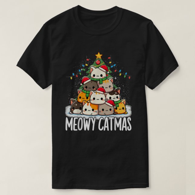 T-shirt Christmas Meowy Catmas Tree Xmas Cat (Design devant)