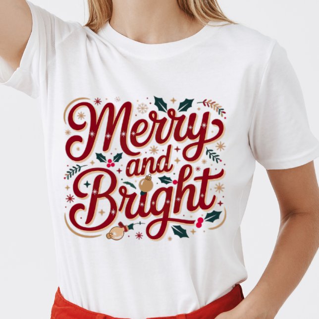 T-shirt Christmas merry and bright pink red modern font (Créateur téléchargé)