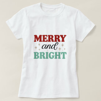 T-shirt christmas merry and bright pink red modern font T-