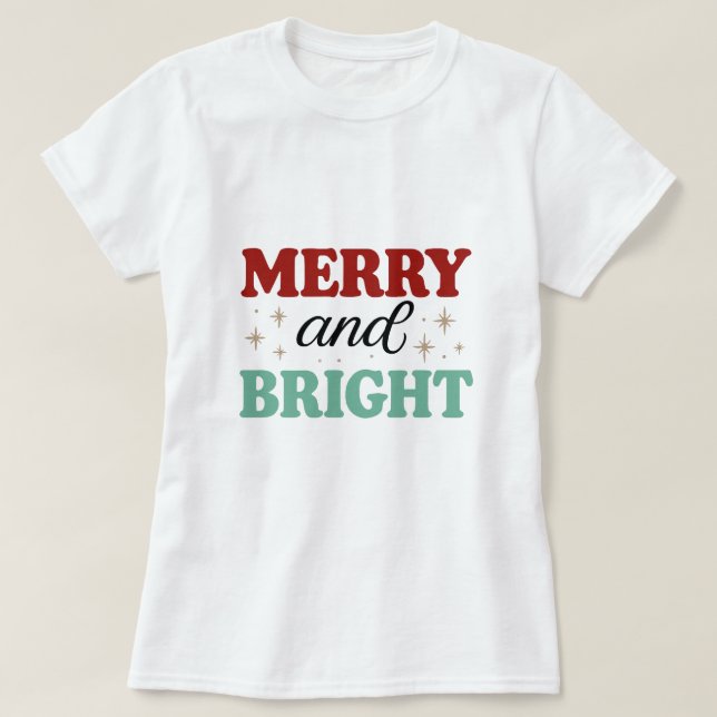 T-shirt christmas merry and bright pink red modern font T- (Design devant)
