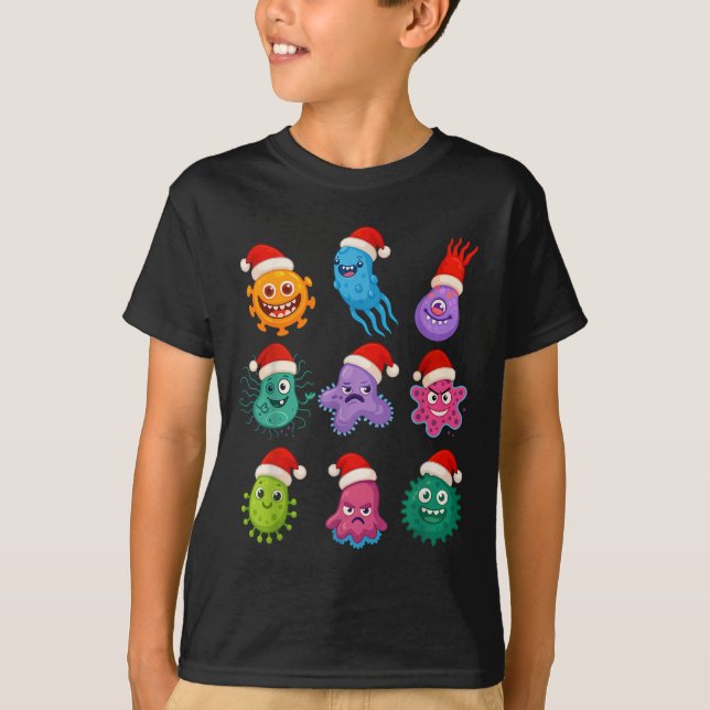 T-shirt Christmas Microbiology Bacteria Santa Science Xmas (Devant)