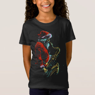 T-Shirt Christmas Musical Santa Hat Saxophone Cadeau