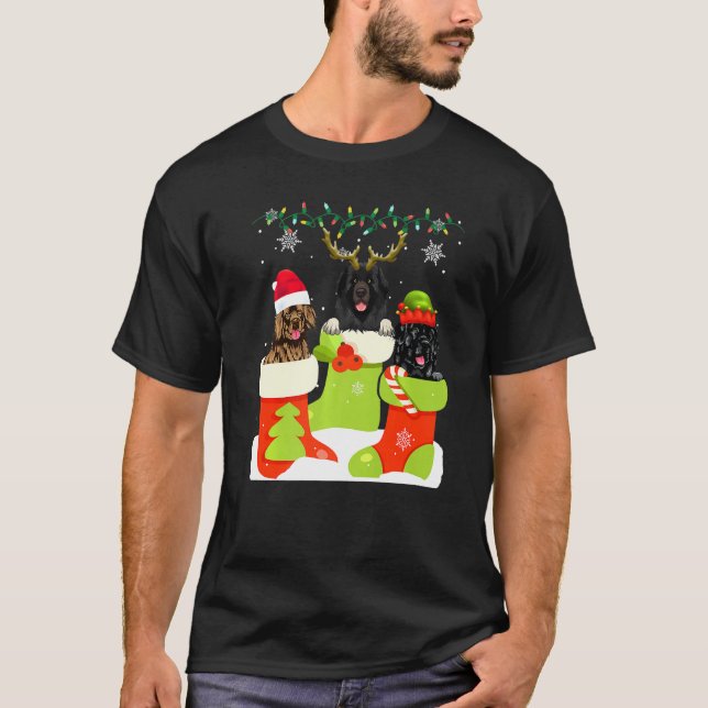 T-shirt Christmas Newfoundland In Sock Xmas Reindeer Santa (Devant)