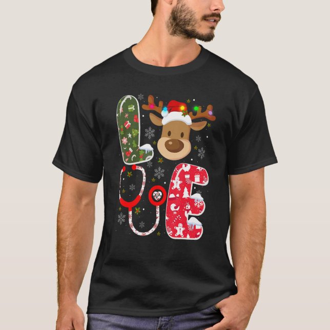 T-shirt Christmas Nurse Love NICU RN ER Père Noël Reindeer (Devant)