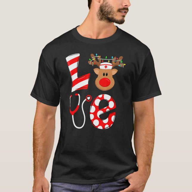 T-shirt Christmas Nurse Love NICU RN ER Père Noël Reindeer (Devant)