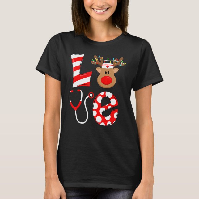 T-shirt Christmas Nurse Love NICU RN ER Santa Reindeer Nur (Devant)