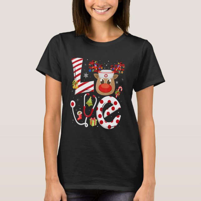 T-shirt Christmas Nurse Love NICU RN ER Santa Reindeer Nur (Devant)
