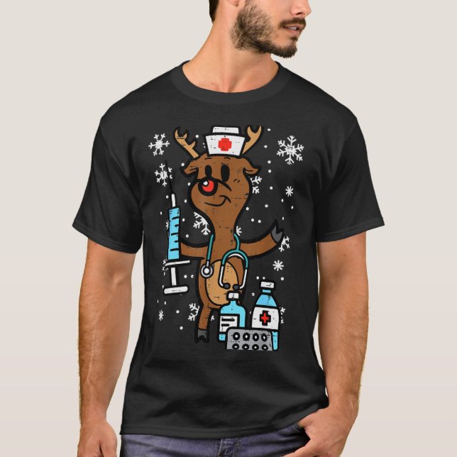 T-shirt Christmas Nurse Reindeer Funny Xmas Nursing Scrub  (Devant)