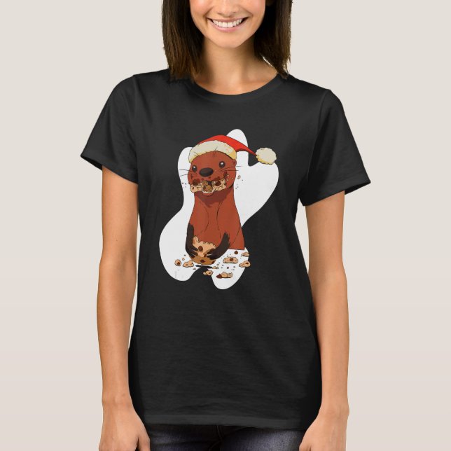 T-shirt Christmas Otter manger des biscuits (Devant)