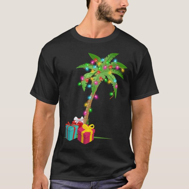 T-shirt Christmas Palm Tree Coconut Lights Beach Hawaii Xm (Devant)