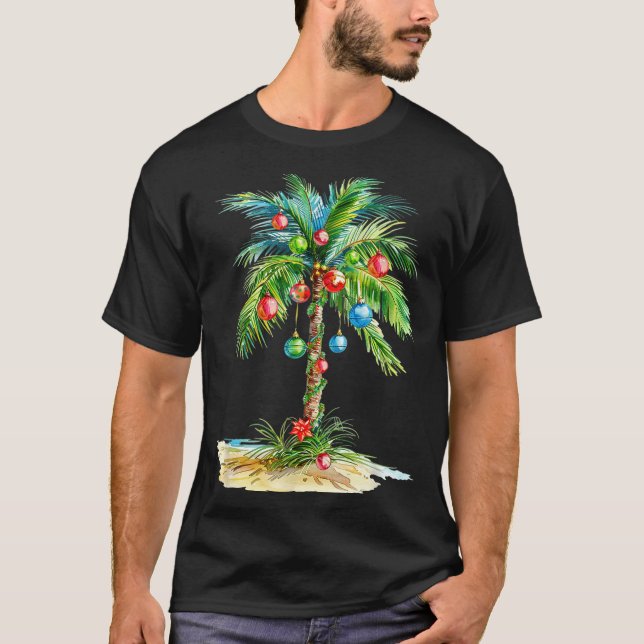 T-shirt Christmas Palm Tree Light Hawaiian Trocal Xmas Men (Devant)