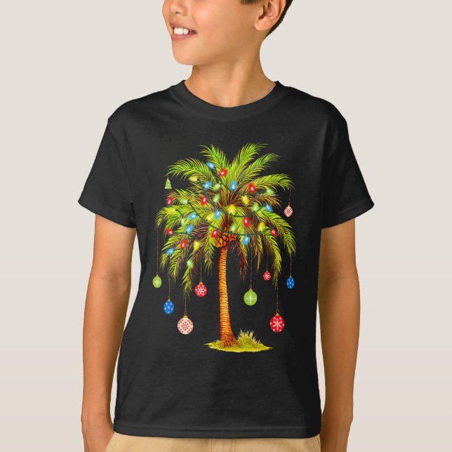 T-shirt Christmas Palm Tree Light Hawaiian Tropical Xmas  (Devant)
