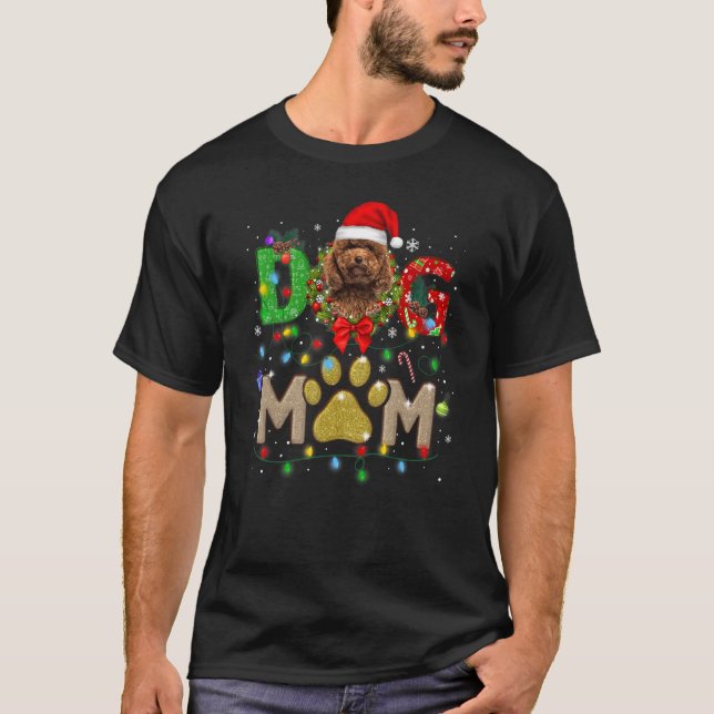 T-shirt Christmas Poodé Maman Casquette Père Noël Scarf Pl (Devant)