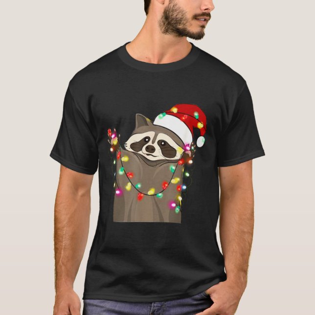 T-shirt Christmas Racoon Swea,funny Christmas Lights Racco (Devant)
