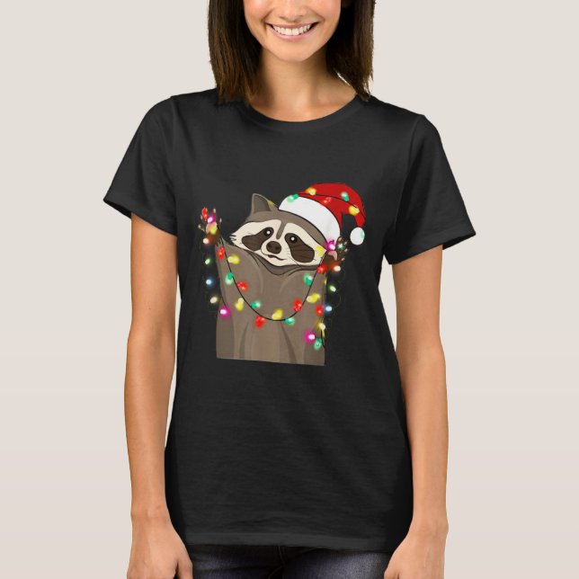 T-shirt Christmas Racoon Swea,funny Christmas Lights Racco (Devant)