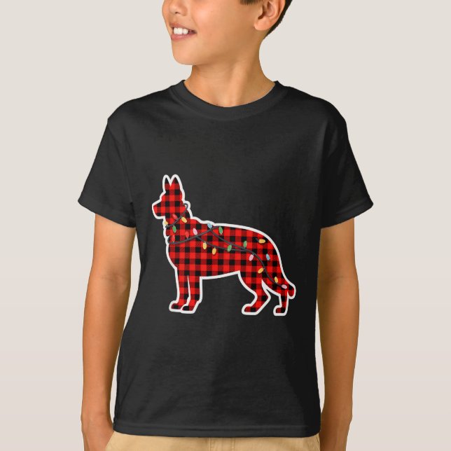 T-shirt Christmas Red And Black Buffalo Plaid German Sheph (Devant)