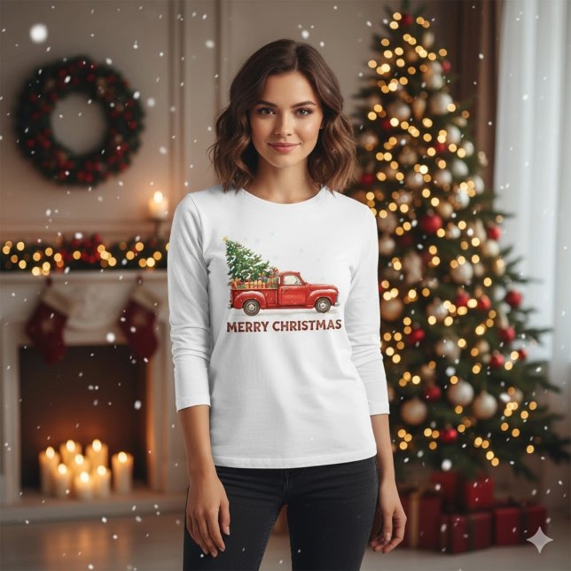 T-shirt Christmas Red Truck Tree Transport (Créateur téléchargé)