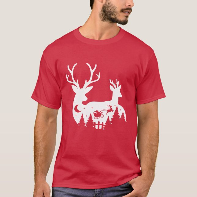 T-Shirt : Christmas Reindeer and Santa (red) (Devant)