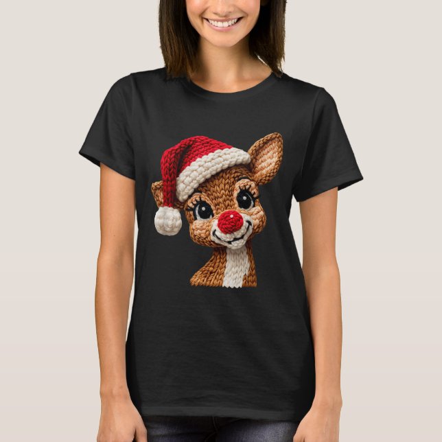 T-shirt Christmas Reindeer Crochet Cute Merry Christmas Re (Devant)