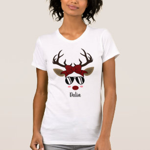 T-shirt Christmas Reindeer lunettes de soleil noir cheveux