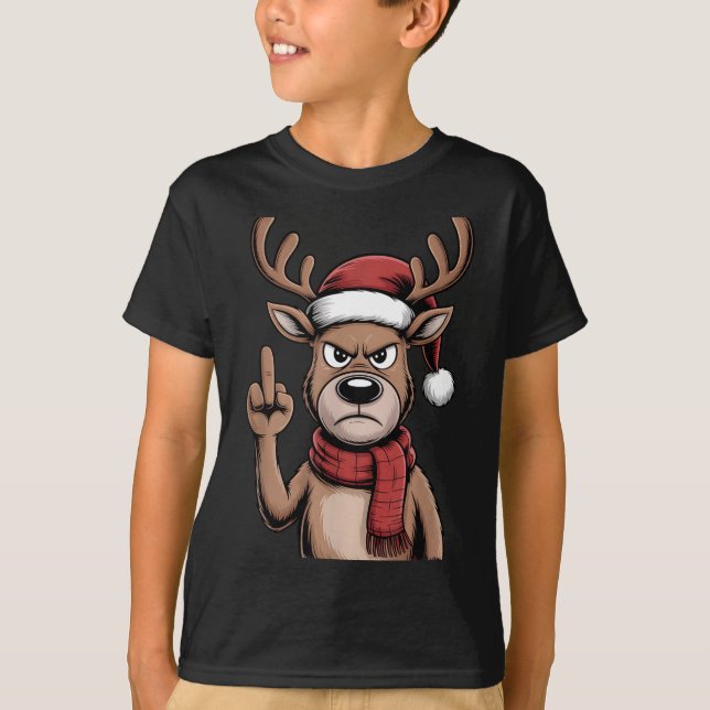 T-shirt Christmas Reindeer Middle Finger Sarcastic Xmas Fu (Devant)