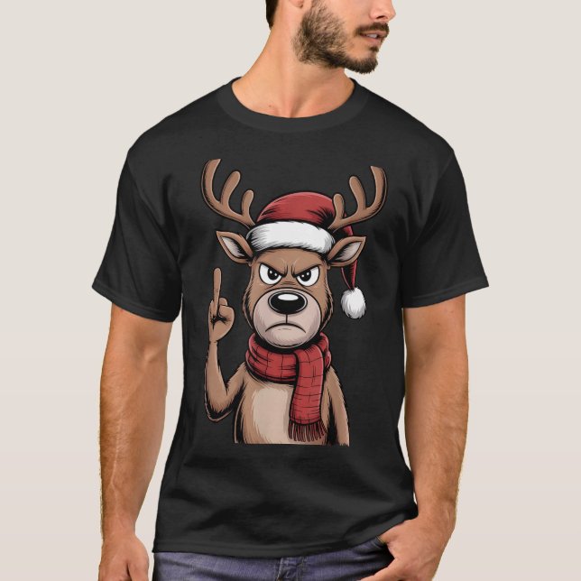 T-shirt Christmas Reindeer Middle Finger Sarcastic Xmas Fu (Devant)