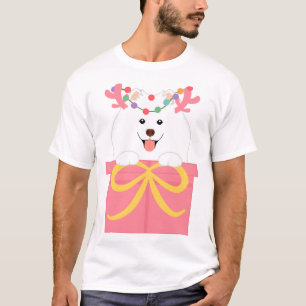 T-shirt Christmas Reindeer Samoyed in a Gift Box 
