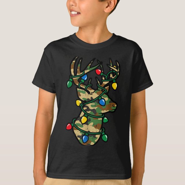 T-shirt Christmas Reindeer Silhouette Camo Xmas Lights Men (Devant)