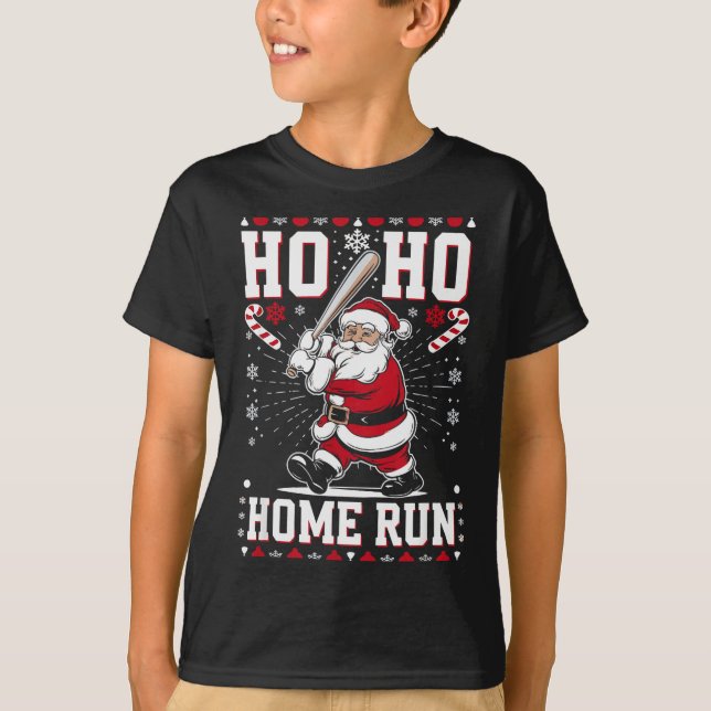 T-shirt Christmas Santa Baseball Home Run Ho Ho Home Run , (Devant)