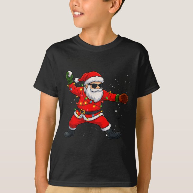 T-shirt Christmas Santa Claus Baseball Tcher Boys Kids Tee (Devant)