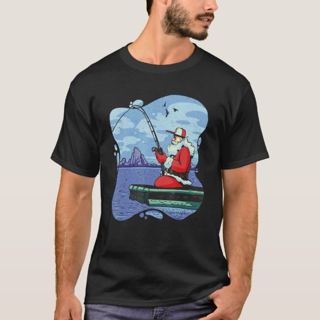 T-shirt Christmas Santa Claus Fishing On Lake Wood Boat Ou (Devant)