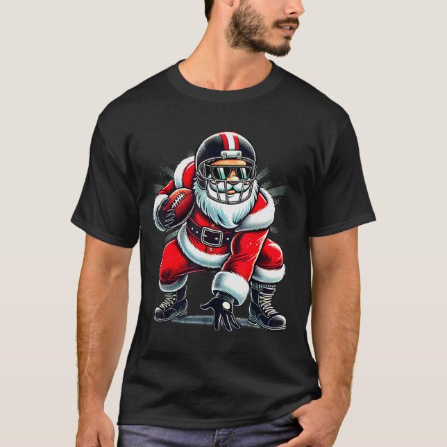 T-shirt Christmas Santa Claus Football Lineman Quarterback (Devant)