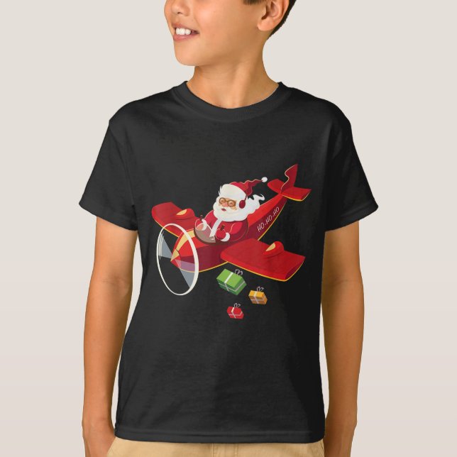 T-shirt Christmas Santa Claus Pilot Flying Airplane (Devant)
