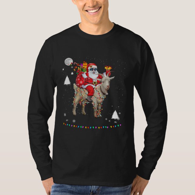 T-shirt Christmas Santa Claus Riding Goat Lights Xmas Holi (Devant)