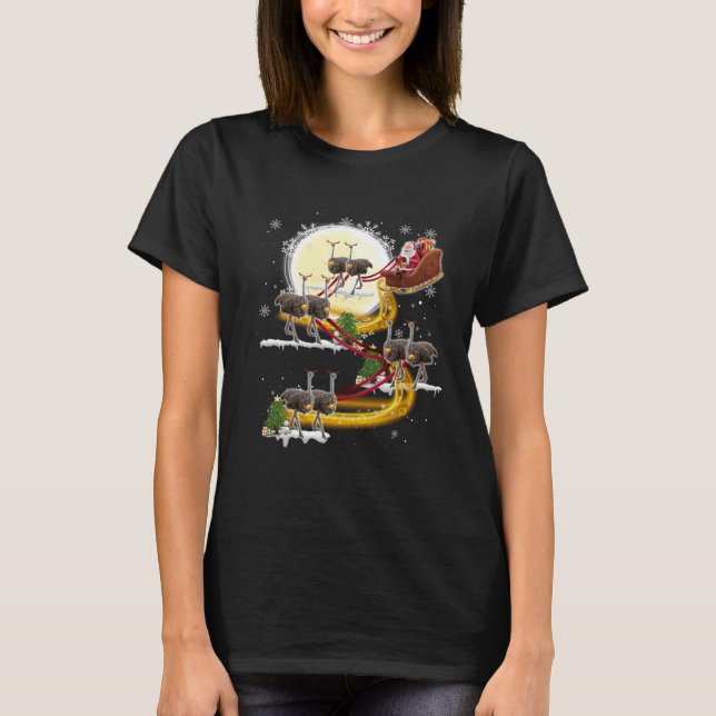 T-shirt Christmas Santa Claus Riding Ostrich Ostrich Xmas  (Devant)