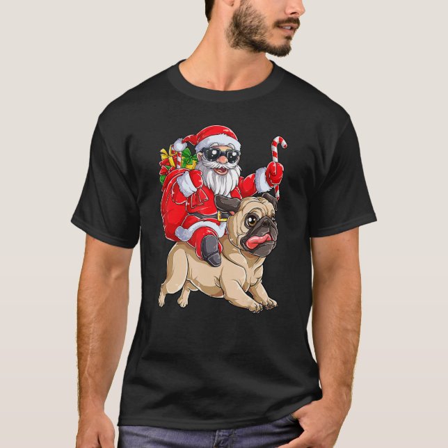 T-shirt Christmas Santa Claus Riding Pug Xmas Boys Men Pug (Devant)