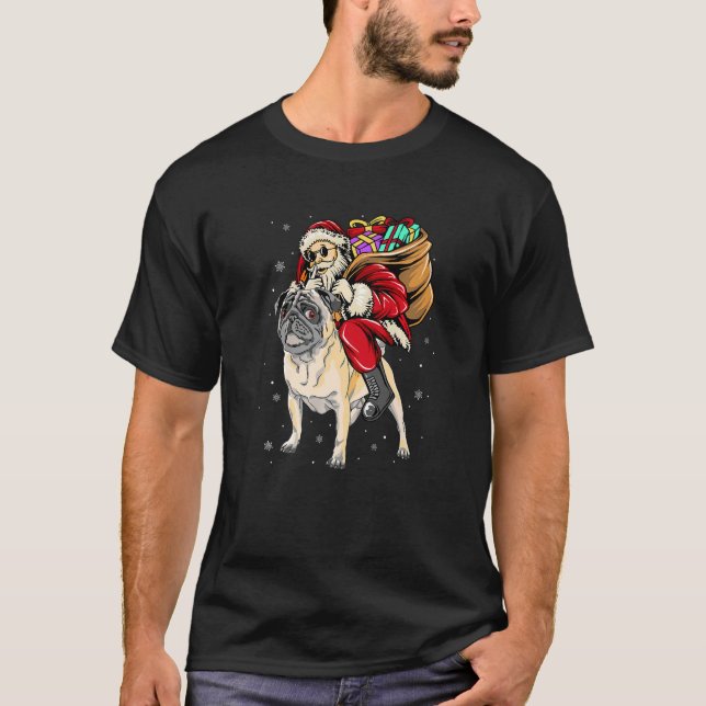 T-shirt Christmas Santa Claus Riding Pug Xmas Boys Men Pug (Devant)